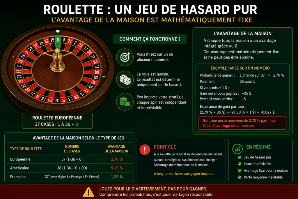 Casino roulette illustrating the fixed mathematical house edge in a game of pure chance